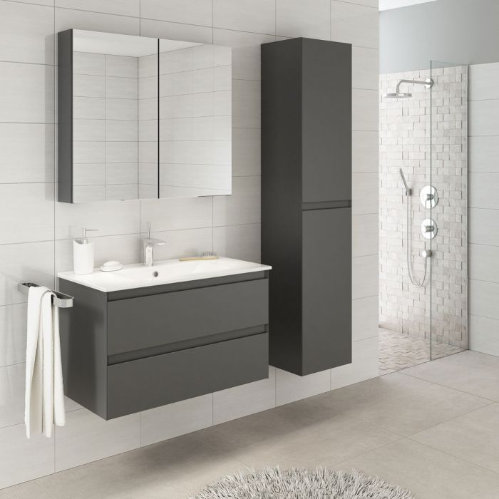NoraDesign 80 cm badrumsmöbel grå matt
