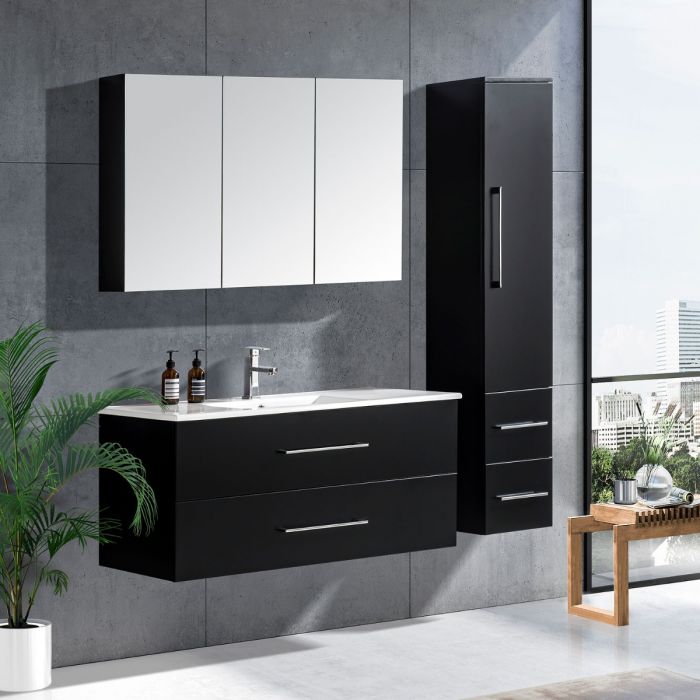 LindaDesign 120 cm svart matt badrumsmöbel med 1 badrumsskåp