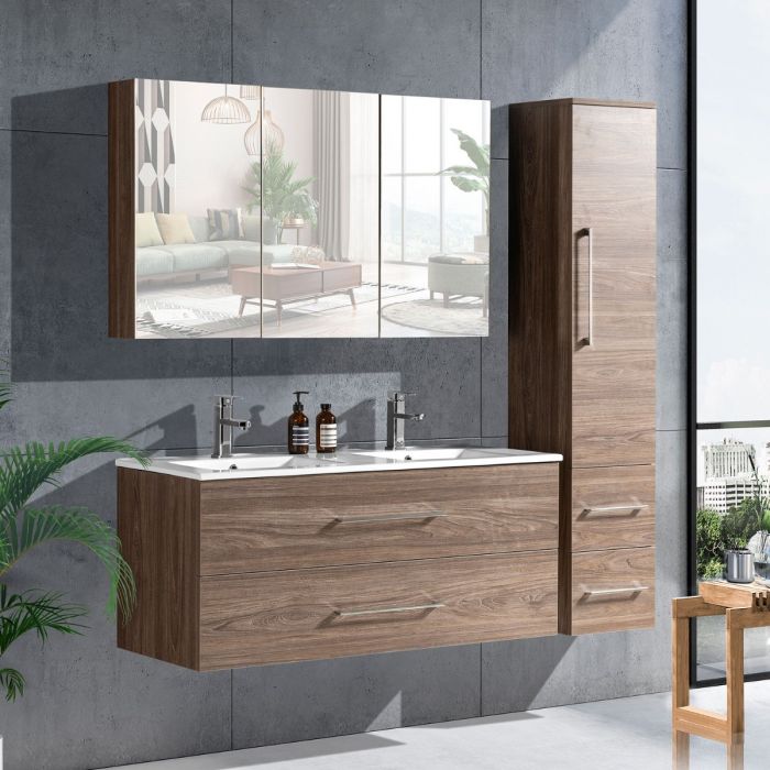 LindaDesign 120 cm badrumsmöbel dubbel grå alm