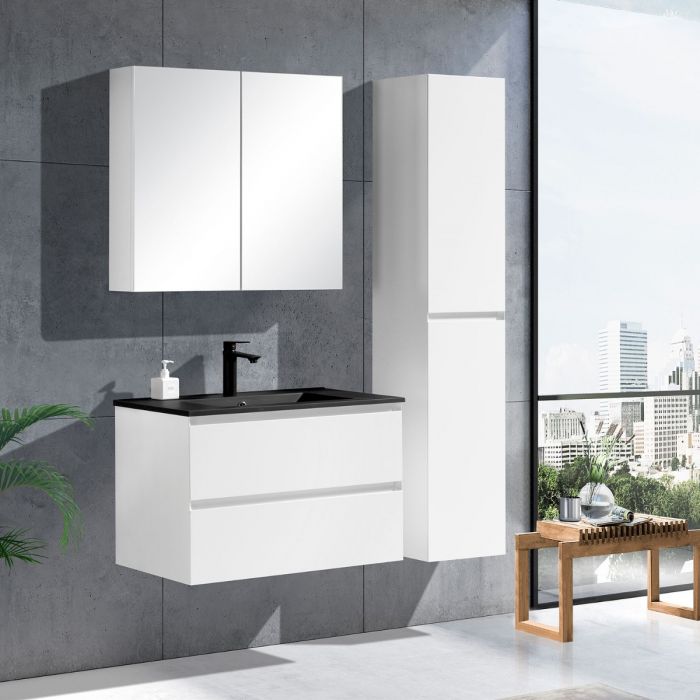 NoraDesign 80 cm badrumsmöbel i vit matt m/svart handfat