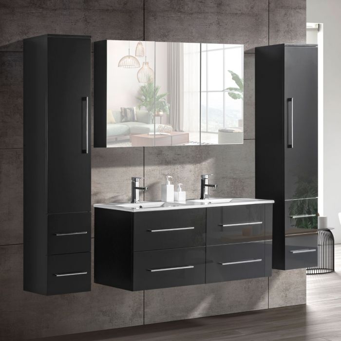 OliviaDesign 120 cm badrumsmöbel dubbel grå högglans