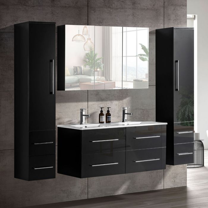 OliviaDesign 120 cm badrumsmöbel dubbel svart högglans