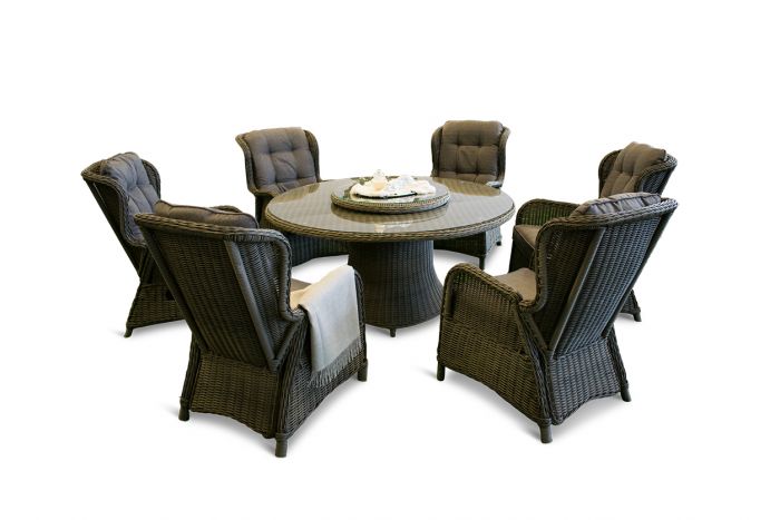 Karibia rund bord och 6 recliners-gråmix