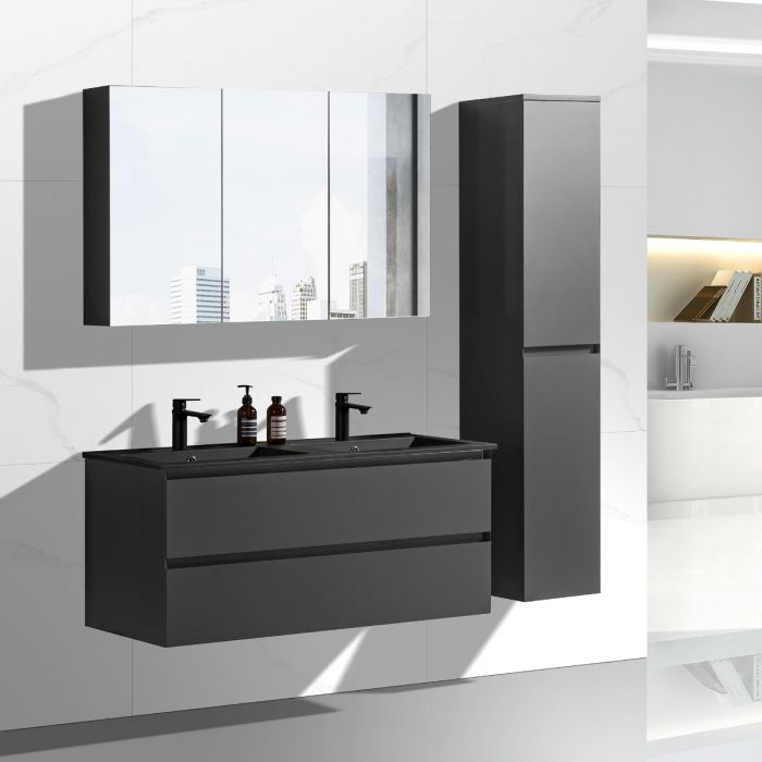 NoraDesign 120 cm badrumsmöbel dubbel mattgrå m/svart handfat