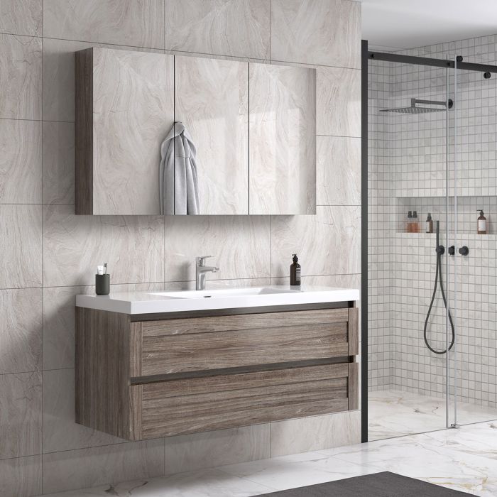 Victoria 120 cm grå alm badrumsmöbel m/spegelskåp