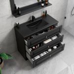 ModeniComfort 100 cm svart matt badrumsmöbel m/svart handfat och spegel
