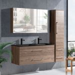 LindaDesign 120 cm badrumsmöbel dubbel i grå alm m/svart handfat