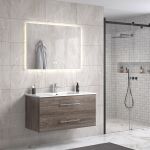LindaDesign 100 cm badrumsmöbel m/vit handfat och rektangulär spegel