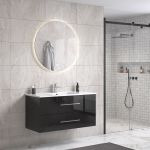 LindaDesign 100 cm badrumsmöbel m/vit handfat och rund spegel