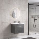 LindaDesign 60 cm badrumsmöbel m/vit handfat och rund spegel