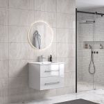 LindaDesign 60 cm badrumsmöbel m/vit handfat och rund spegel