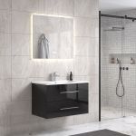 LindaDesign 80 cm badrumsmöbel m/vit handfat och rektangulär spegel