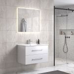 LindaDesign 80 cm badrumsmöbel m/vit handfat och rektangulär spegel