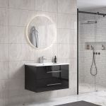 LindaDesign 80 cm badrumsmöbel m/vit handfat och rund spegel