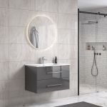 LindaDesign 80 cm badrumsmöbel m/vit handfat och rund spegel