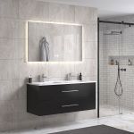 LindaDesign 120 cm badrumsmöbel dubbel m/vit handfat och rektangulär spegel