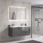 LindaDesign 120 cm badrumsmöbel dubbel m/vit handfat och rektangulär spegel