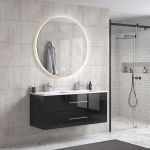 LindaDesign 120 cm badrumsmöbel dubbel m/vit handfat och rund spegel