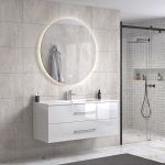 LindaDesign 120 cm badrumsmöbel single m/vit handfat och rund spegel