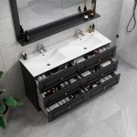 ModeniComfort 150 cm svart matt badrumsmöbel m/vit handfat och spegel
