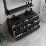 ModeniComfort 150 cm svart matt badrumsmöbel m/svart handfat och spegel
