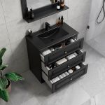 ModeniComfort 80 cm svart matt badrumsmöbel m/svart handfat och spegel