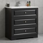 ModeniComfort 80 cm svart matt badrumsmöbel m/vit handfat och spegel