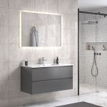 NoraDesign 100 cm badrumsmöbel m/vit handfat och rektangulär spegel