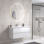 NoraDesign 100 cm badrumsmöbel m/vit handfat och rund spegel