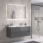NoraDesign 120 cm badrumsmöbel dubbel m/vit handfat och rektangulär spegel