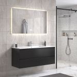 NoraDesign 120 cm badrumsmöbel single m/vit handfat och rektangulär spegel