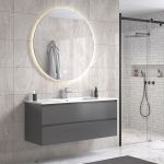 NoraDesign 120 cm badrumsmöbel single m/vit handfat och rund spegel