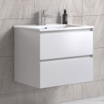 NoraDesign 60 cm badrumsmöbel m/vit handfat och rund spegel