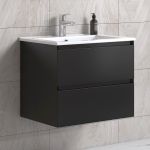 NoraDesign 60 cm svart matt badrumsmöbel med rund spegel och 1 badrumsskåp