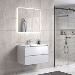 NoraDesign 80 cm badrumsmöbel m/vit handfat och rektangulär spegel