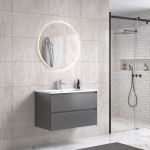 NoraDesign 80 cm badrumsmöbel m/vit handfat och rund spegel