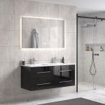 OliviaDesign 120 cm badrumsmöbel dubbel m/vit handfat och rektangulär spegel