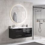 OliviaDesign 120 cm badrumsmöbel dubbel m/vit handfat och rund spegel