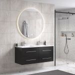 OliviaDesign 120 cm badrumsmöbel dubbel m/vit handfat och rund spegel