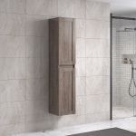 Victoria 120 cm grå alm badrumsmöbel m/vit handfat och rund spegel