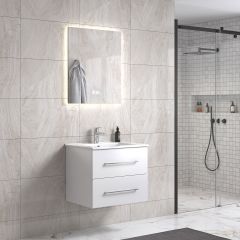 LindaDesign 60 cm badrumsmöbel m/vit handfat och rektangulär spegel