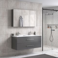 LindaDesign 120 cm grå matt badrumsmöbel dubbel m/spegelskåp
