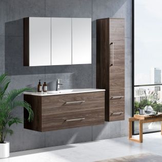 LindaDesign 120 cm grå alm badrumsmöbel med 1 högskåp