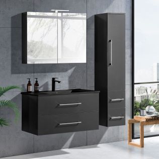 LindaDesign 100 cm badrumsmöbel i grå matt m/svart handfat