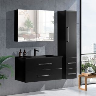 LindaDesign 100 cm badrumsmöbel i svart matt m/svart handfat
