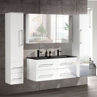 OliviaDesign 120 cm badrumsmöbel dubbel i vit högglans m/svart handfat