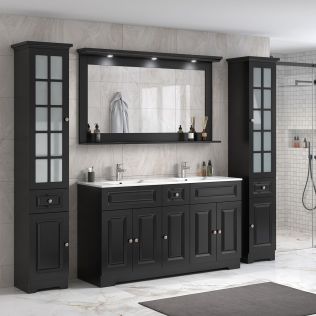 ModeniDesign 150 cm svart matt badrumsmöbel med 2 högskåp