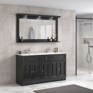 ModeniDesign 150 cm svart matt badrumsmöbel m/vit handfat och spegel