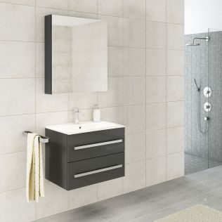 Linda Lux 60 cm grå högglans badrumsmöbel m/vit handfat och spegelskåp