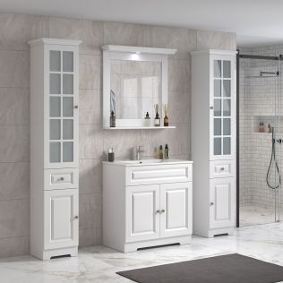 ModeniDesign 80 cm vit matt badrumsmöbel med 2 högskåp